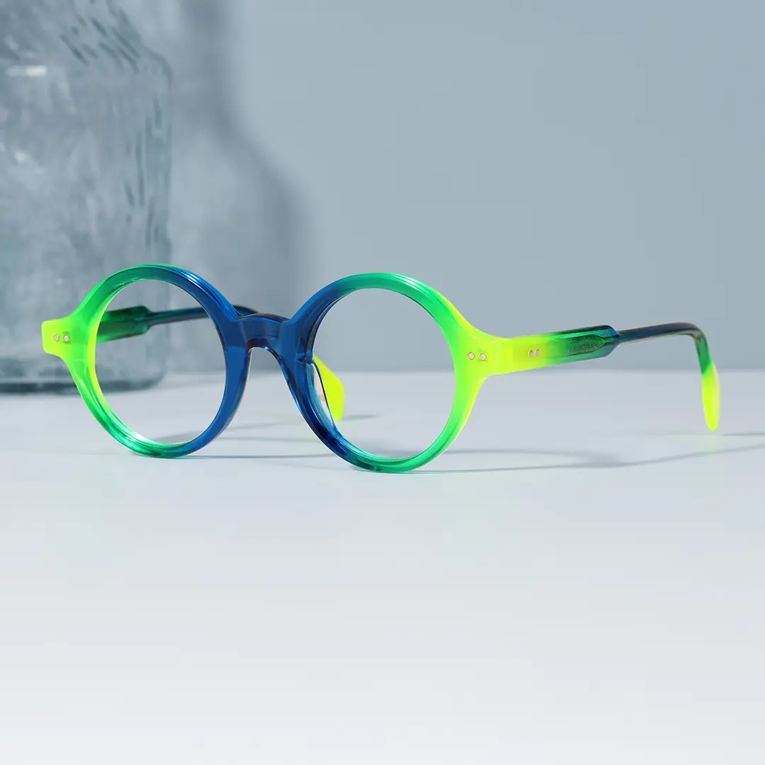 Scene view of Luv colorful round acetate eyeglasses in blue. SPU: RA0022307