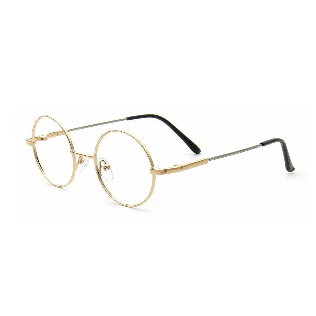 Angle view of Lyric round metal eyeglasses RM0902508 in gold