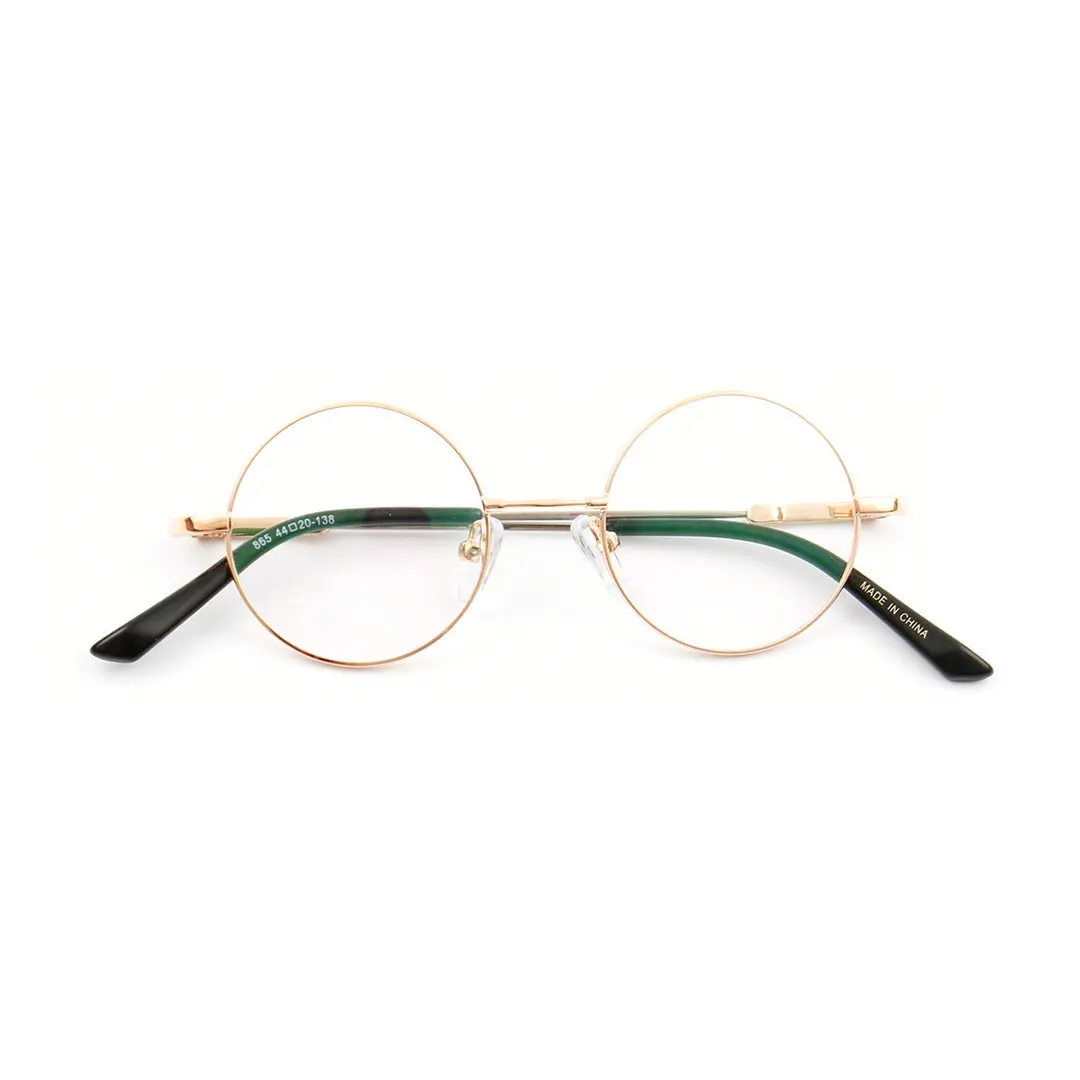 Front folded view of Lyric round metal eyeglasses RM0902508 in gold