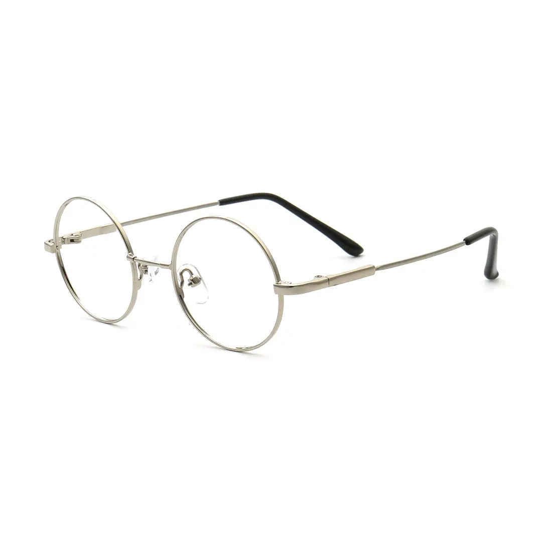 Angle view of Lyric round metal eyeglasses RM0902508 in silver
