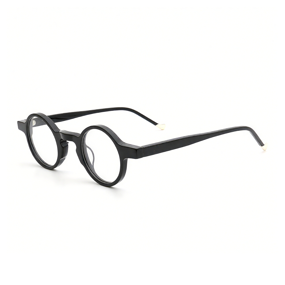 Angle view of Maat round acetate eyeglasses RA0042303 in black