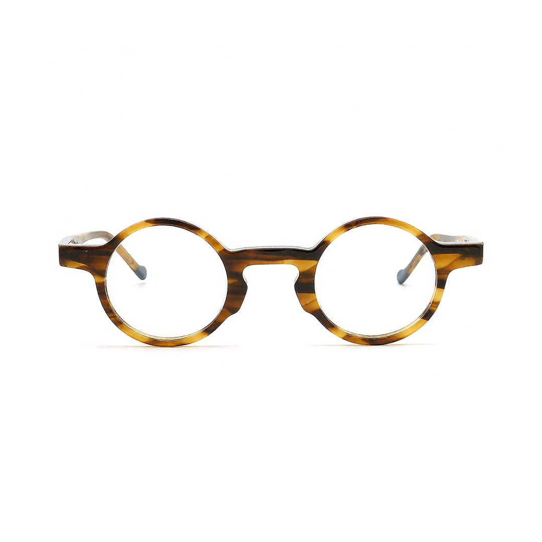 Front view of Maat round acetate eyeglasses RA0042303 in yellow tortoise