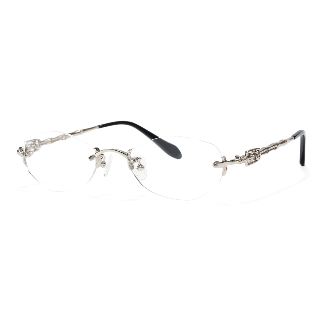 Angle view of Mayes geometric metal eyeglasses GM0192601 in silver
