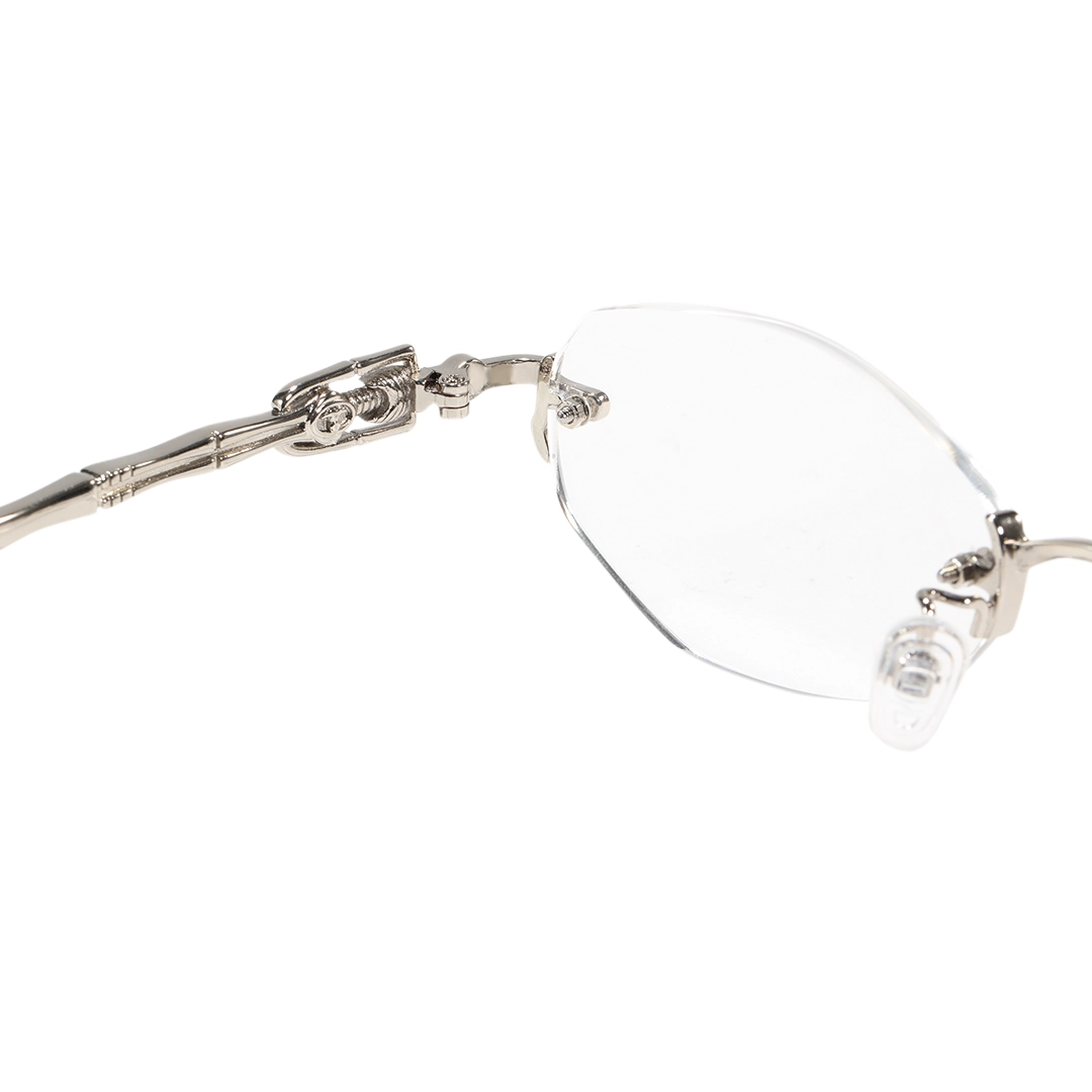 Hinge detail of Mayes geometric metal eyeglasses GM0192601 in silver