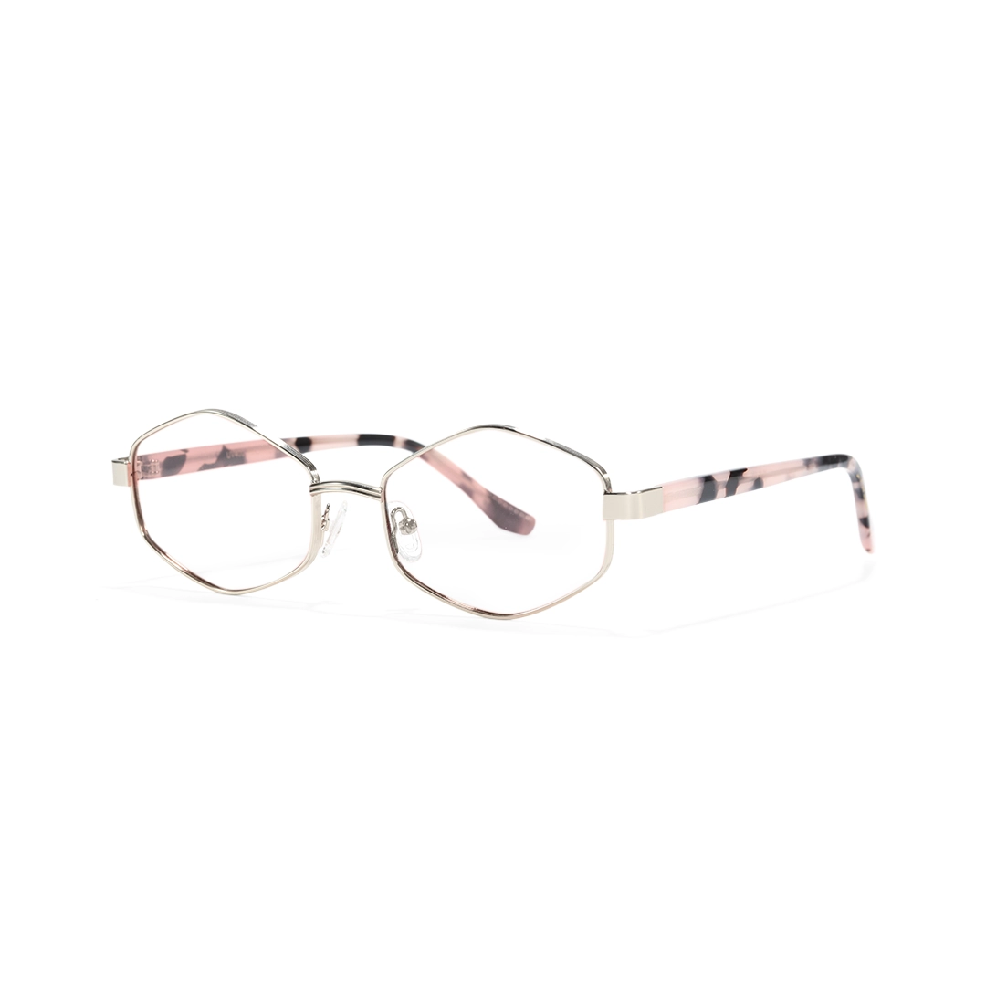 Angle view of Meadow geometric metal eyeglasses GM0062601 in clear