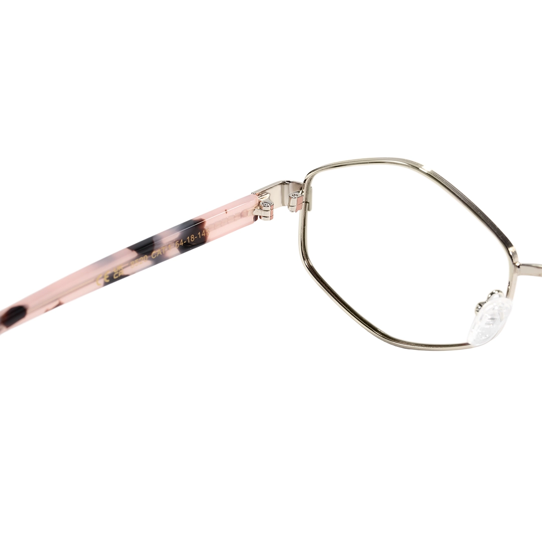 Hinge detail of Meadow geometric metal eyeglasses GM0062601 in clear