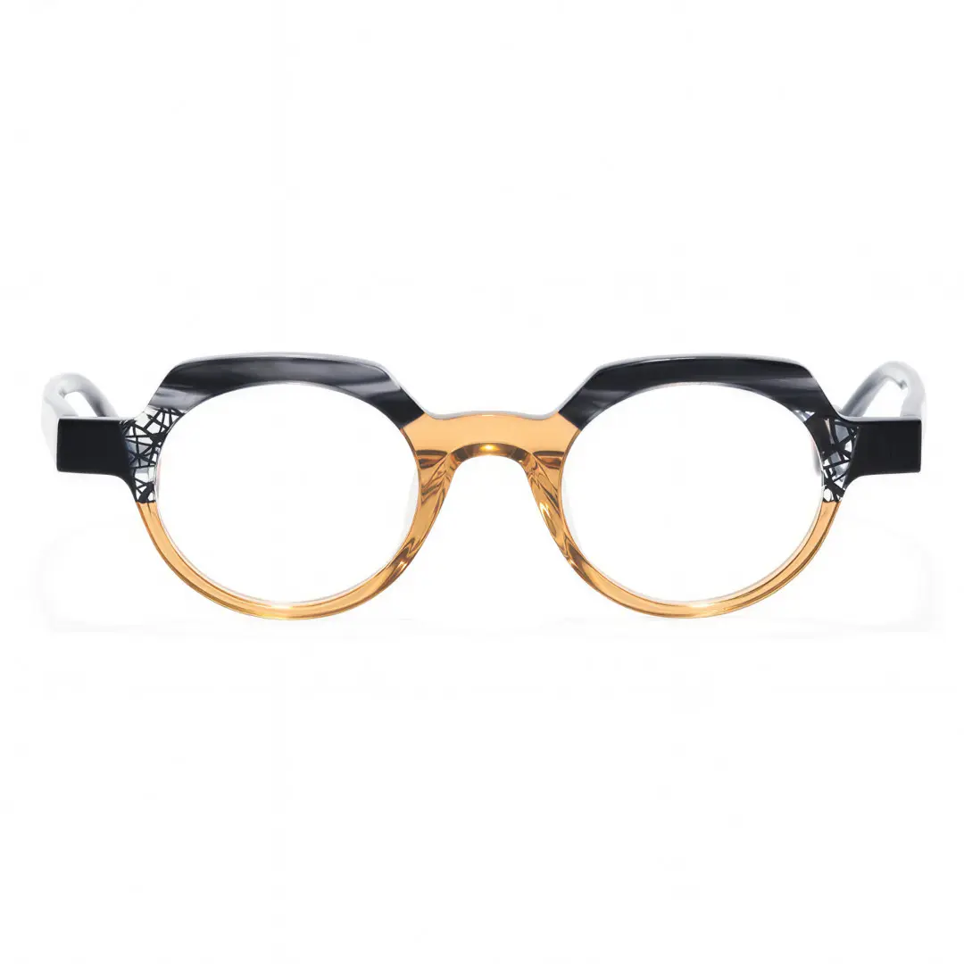 Front view of Miguell geometric acetate eyeglasses GA0032209 in brown