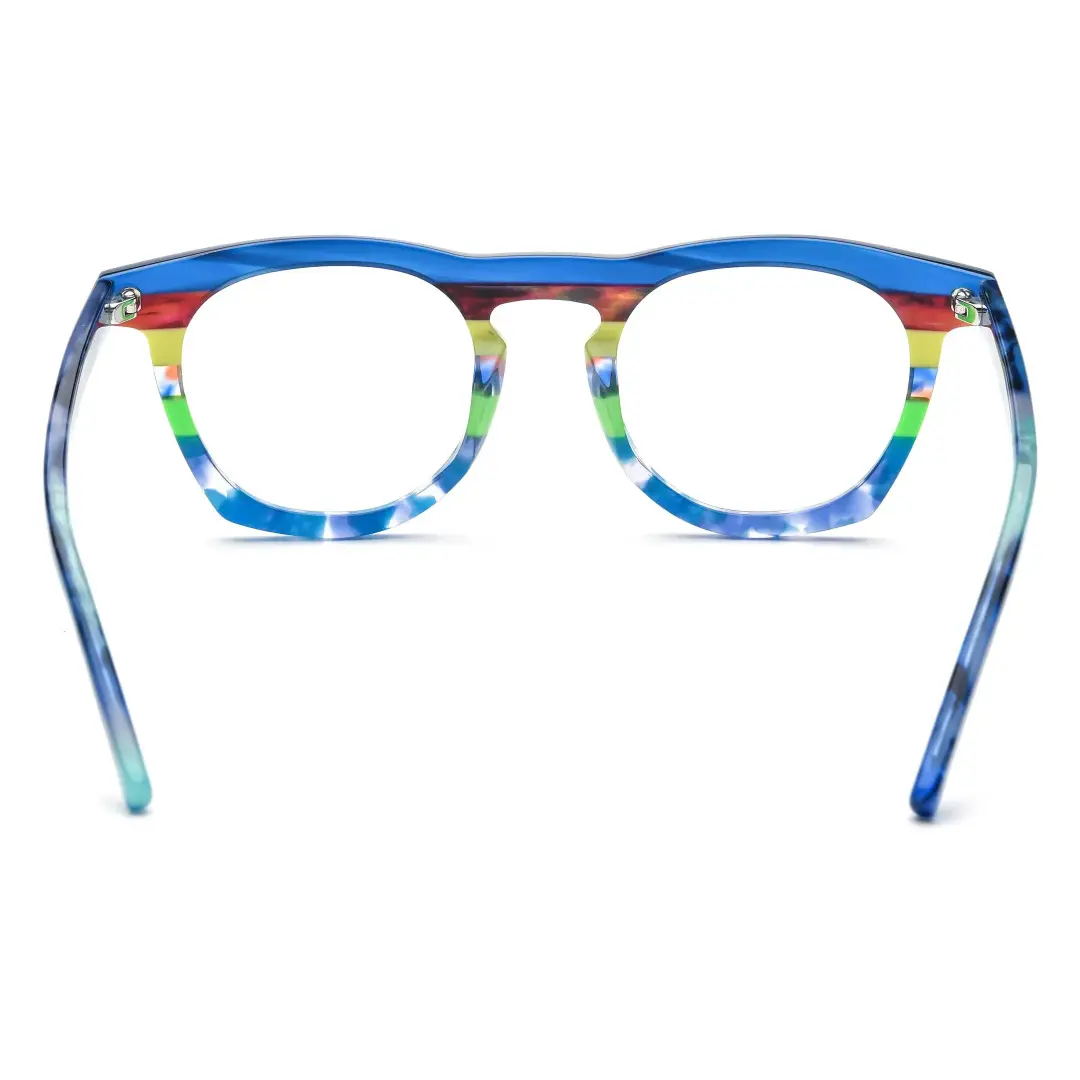 Back view of Mious round acetate eyeglasses RA0032407 in blue