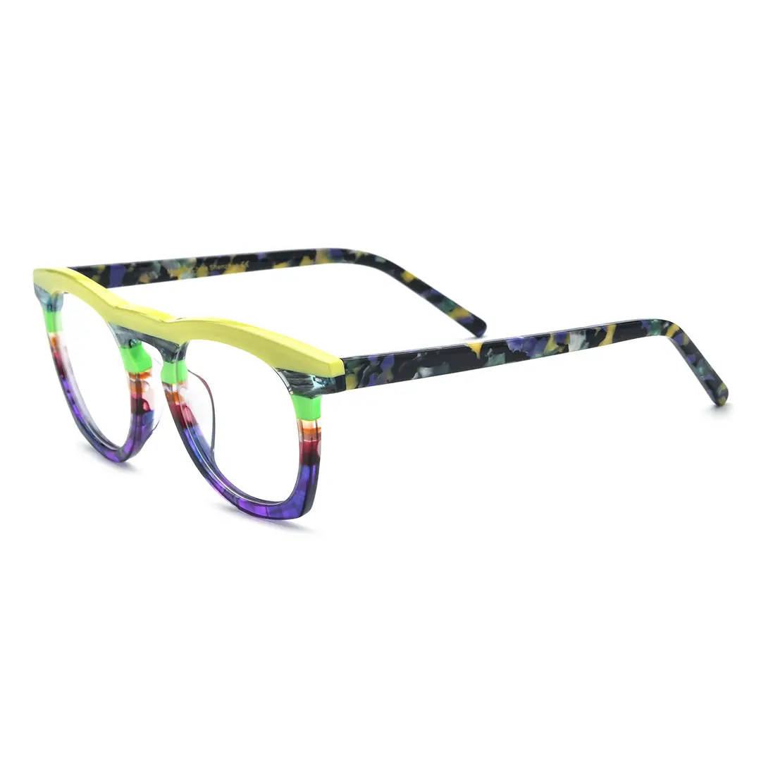 Angle view of Mious round acetate eyeglasses RA0032407 in green