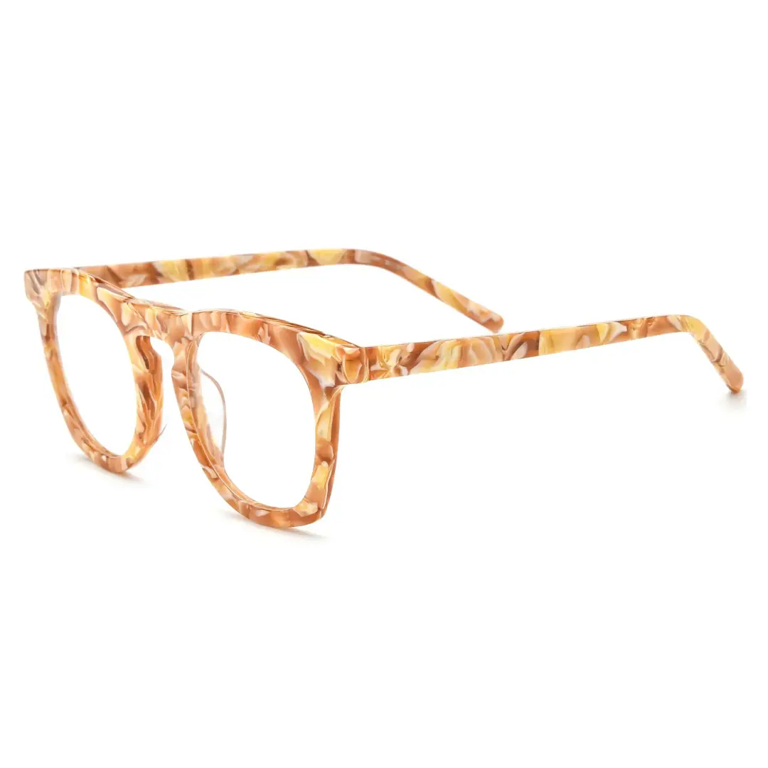 Angle view of Mious round acetate eyeglasses RA0032407 in orange