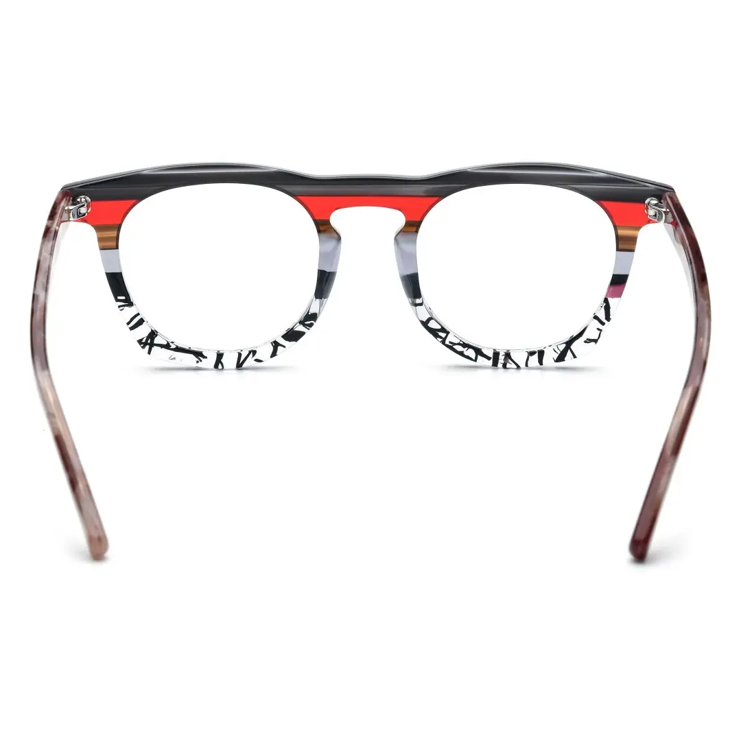 Back view of Mious round acetate eyeglasses RA0032407 in red