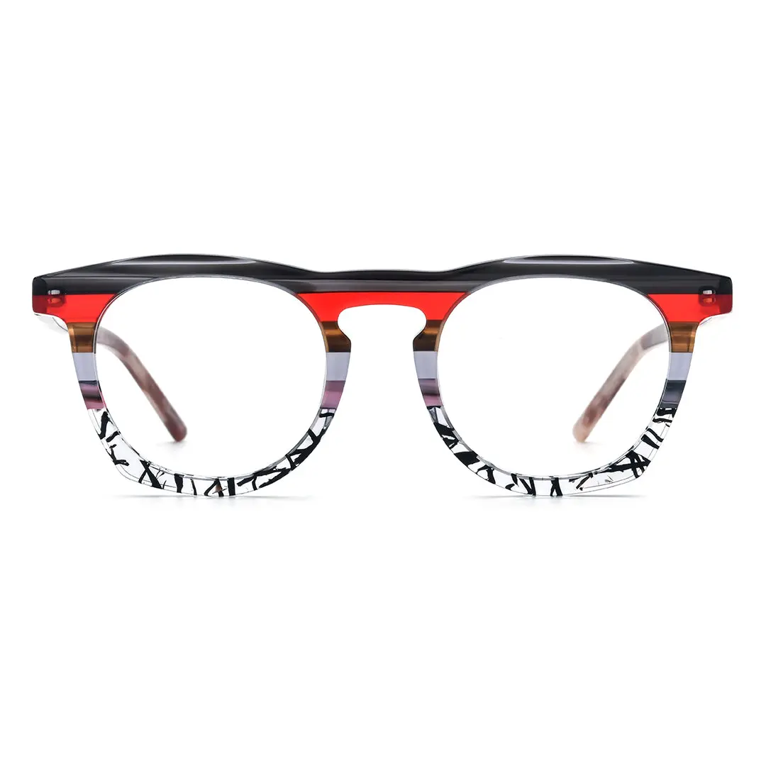 Front view of Mious round acetate eyeglasses RA0032407 in red