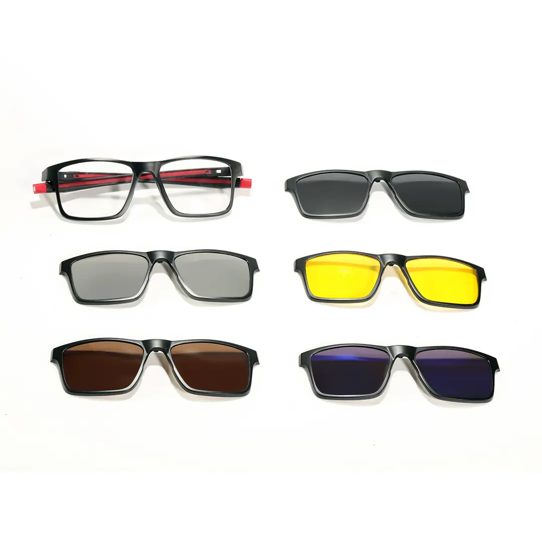 Front folded view of Monty rectangle tr90 magnetic clip-on eyeglasses set with interchangeable toppers ER0142508 in full set