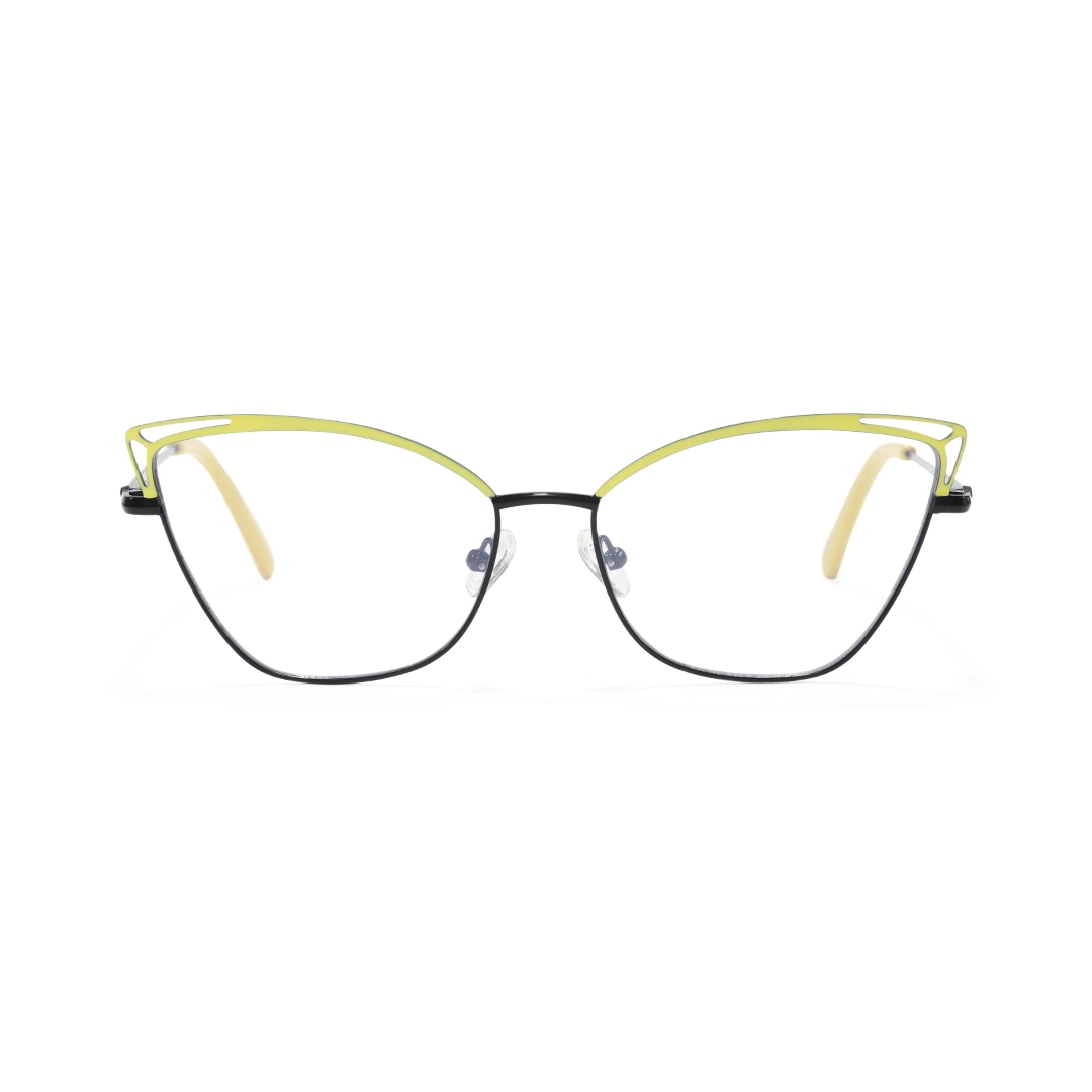 Front view of Ngin cat eye metal eyeglasses CM0482302 in yellow