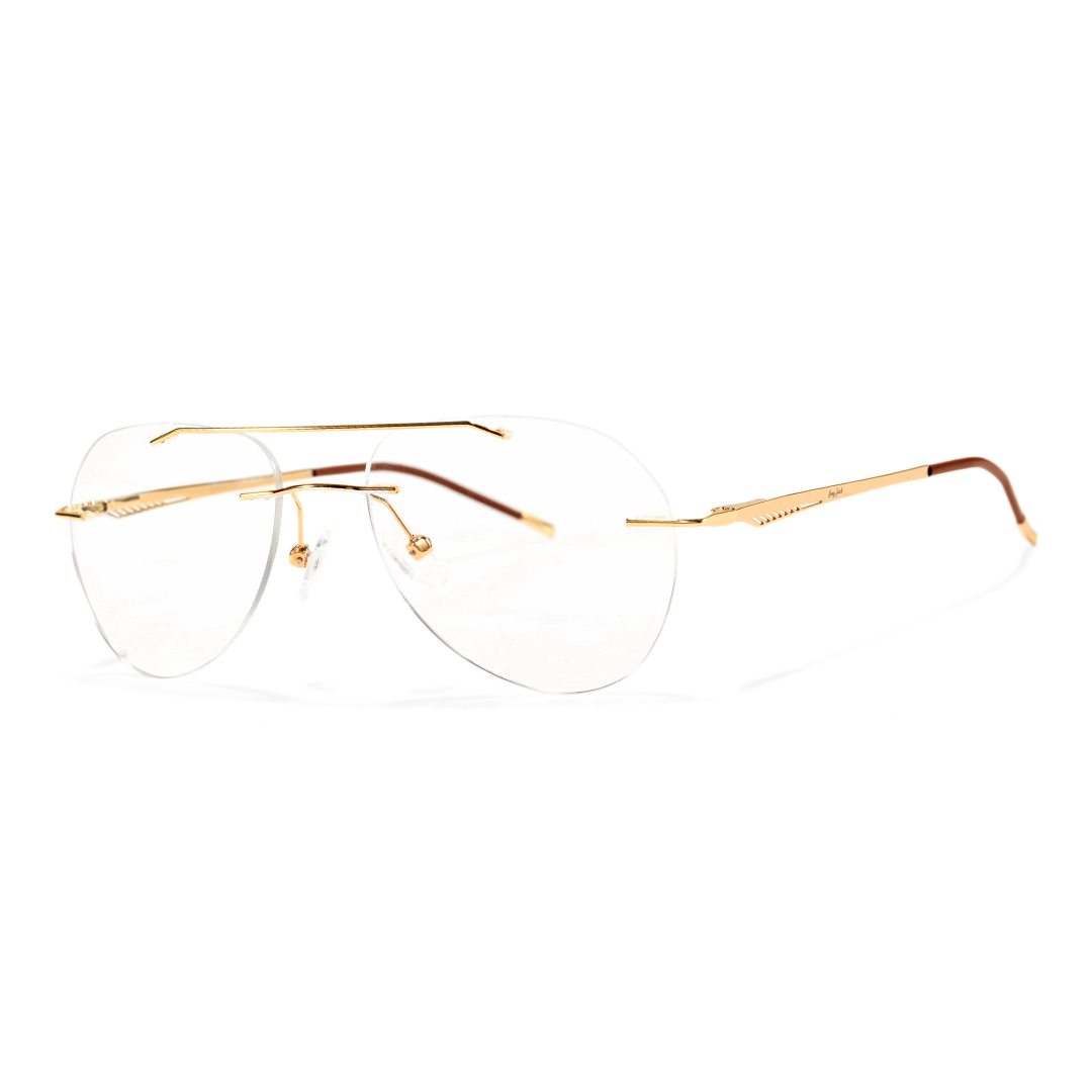 Angle view of Niko aviator metal eyeglasses AM0492506 in gold