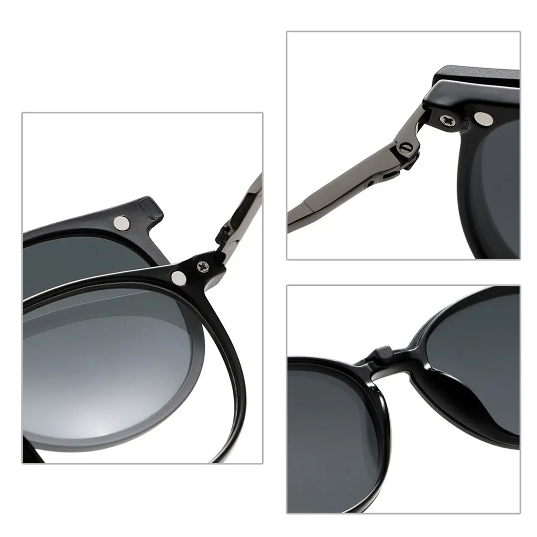Frame detail view of Nita round metal magnetic clip-on eyeglasses set with interchangeable toppers RM0592505 in black