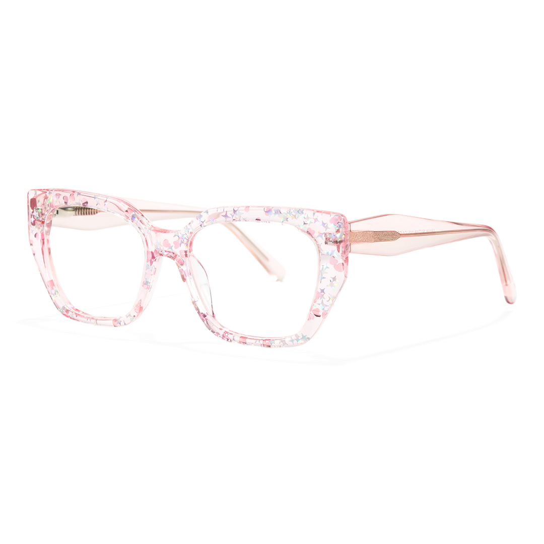 Angle view of Nola cat eye acetate eyeglasses CA0282601 in pink