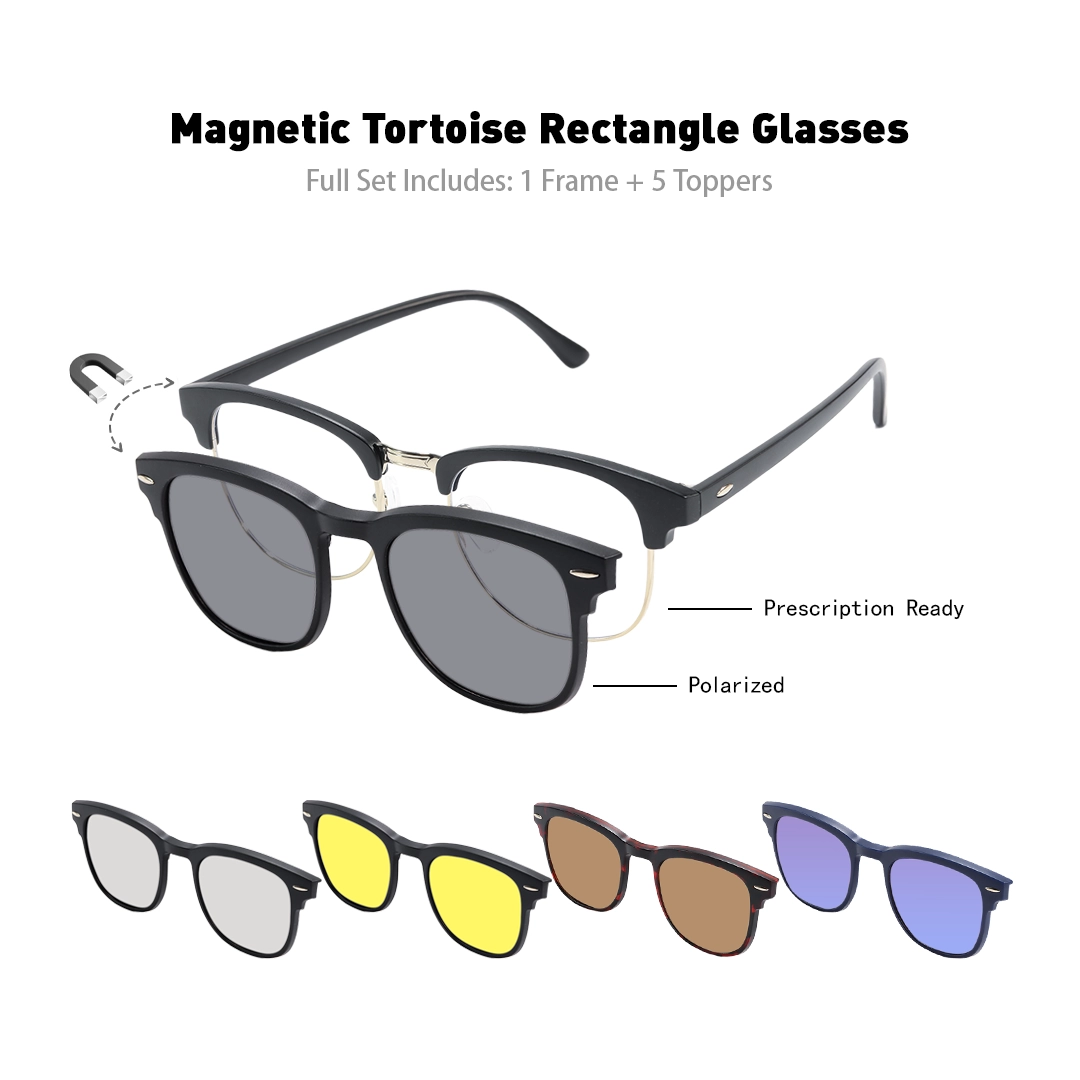 Set view of Nova browline tr90 magnetic clip-on eyeglasses set with interchangeable toppers BR0102601 in black