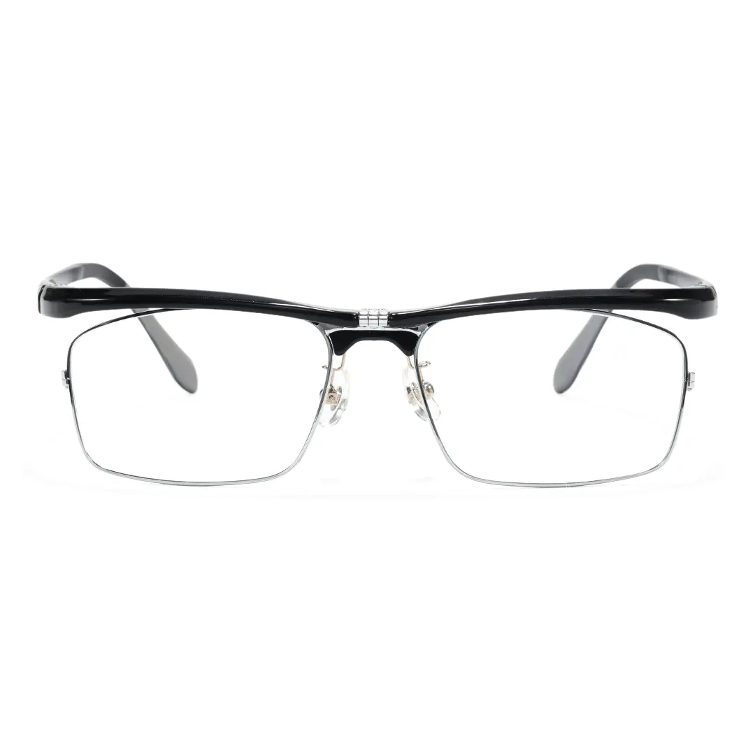 Front view of Oberon rectangle tr90 flip-up eyeglasses ER0102603 in black