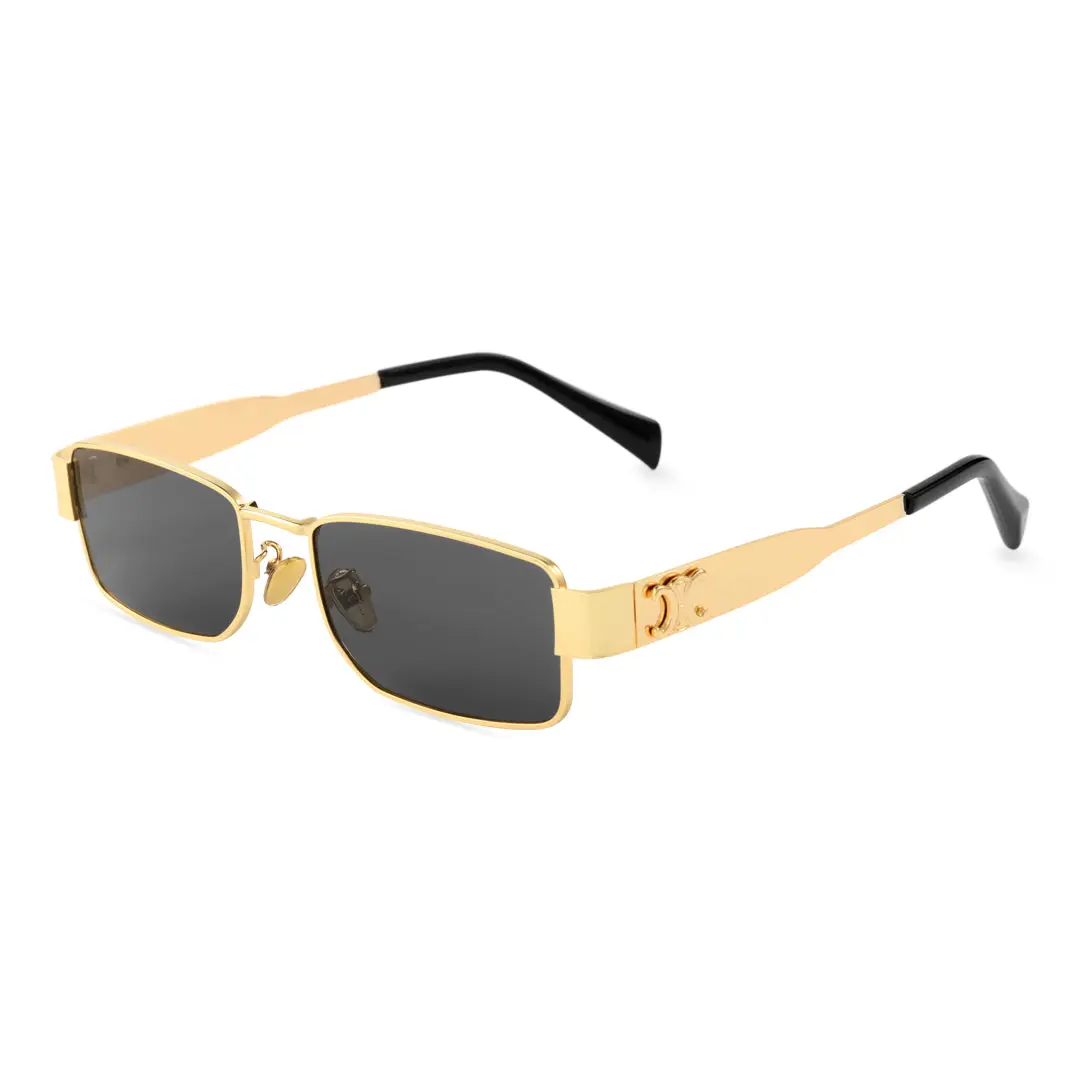 Angle view of Paisley rectangle metal sunglasses EM0092410 in gold