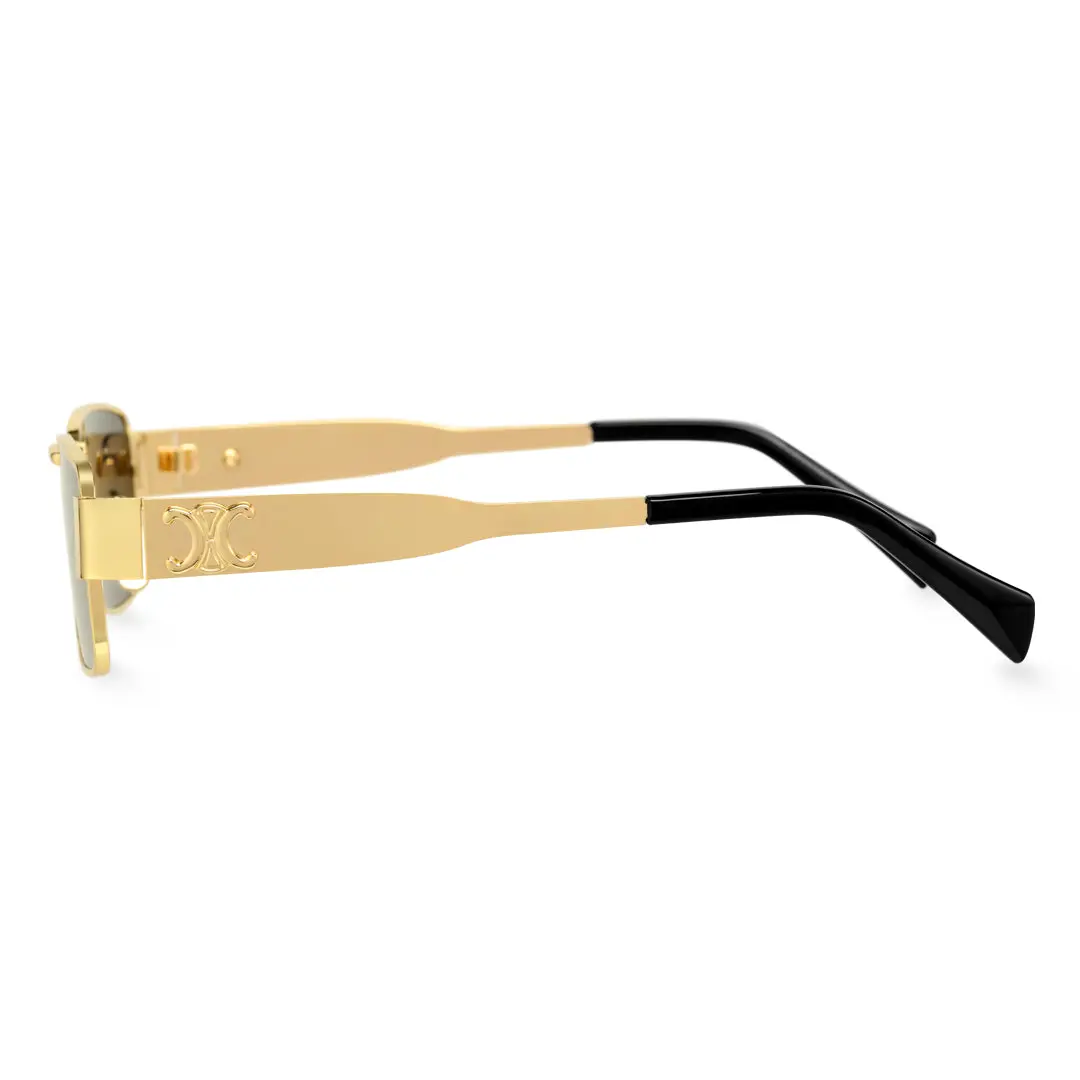 Side view of Paisley rectangle metal sunglasses EM0092410 in gold