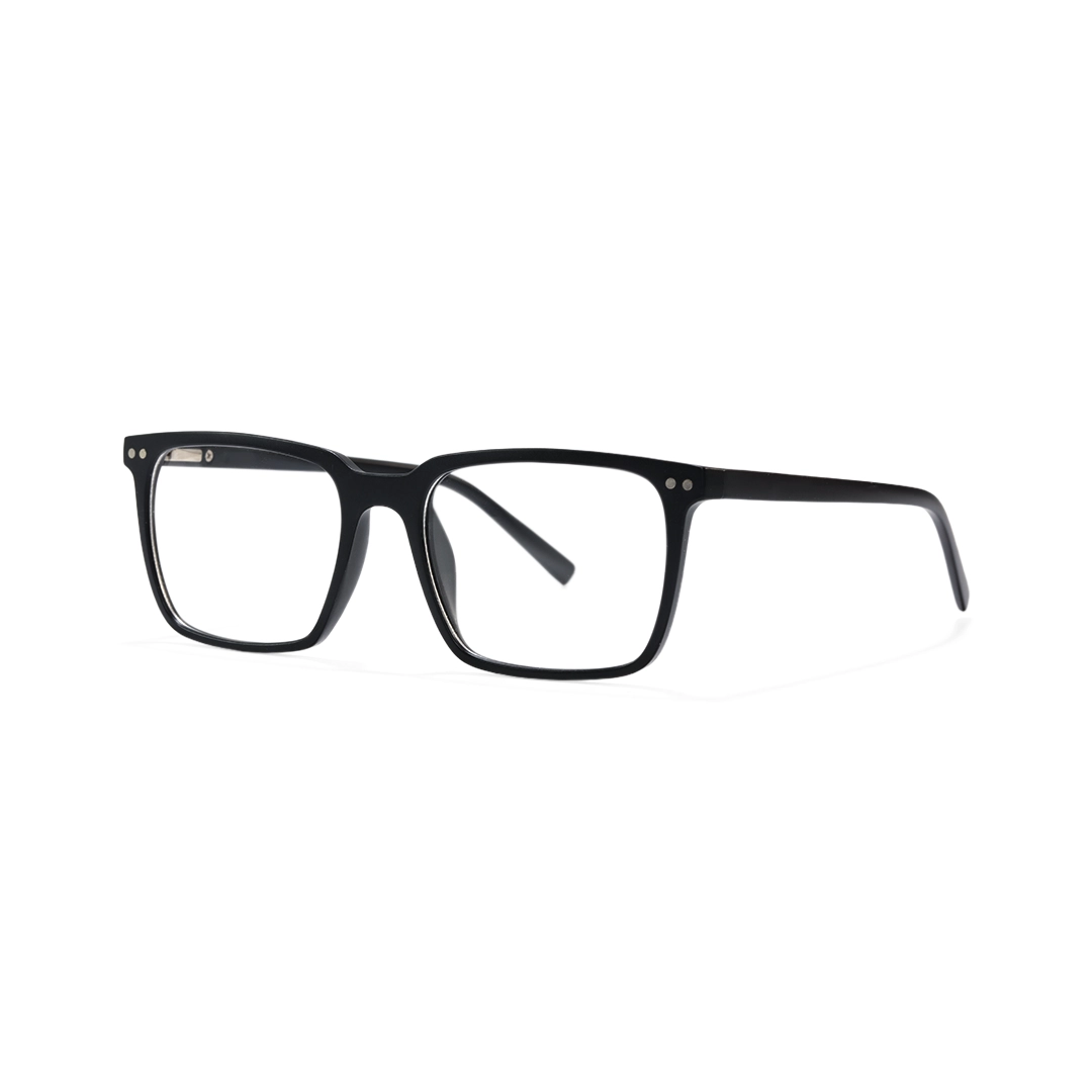 Angle view of Parker rectangle tr90 magnetic clip-on eyeglasses set with interchangeable toppers ER0142601 in black