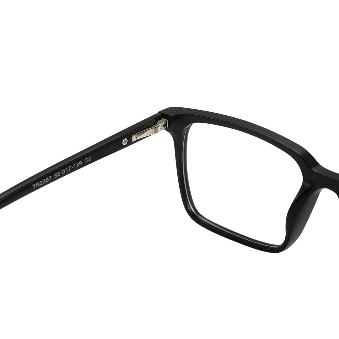 Spring hinge detail of Parker rectangle tr90 magnetic clip-on eyeglasses set with interchangeable toppers ER0142601 in black