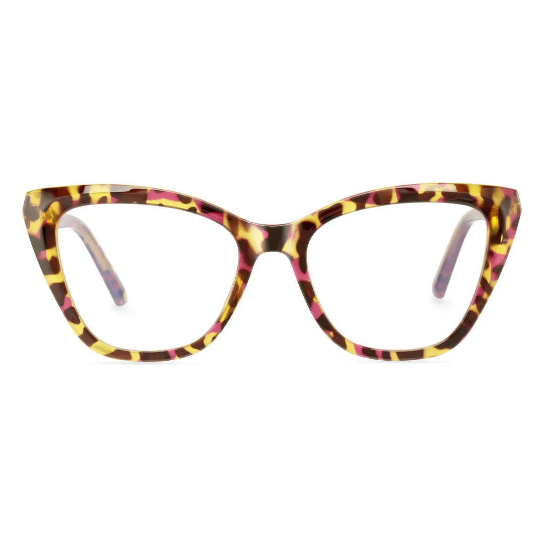 Front view of Qclaire cat eye tr90 eyeglasses CR0062411 in yellow tortoise
