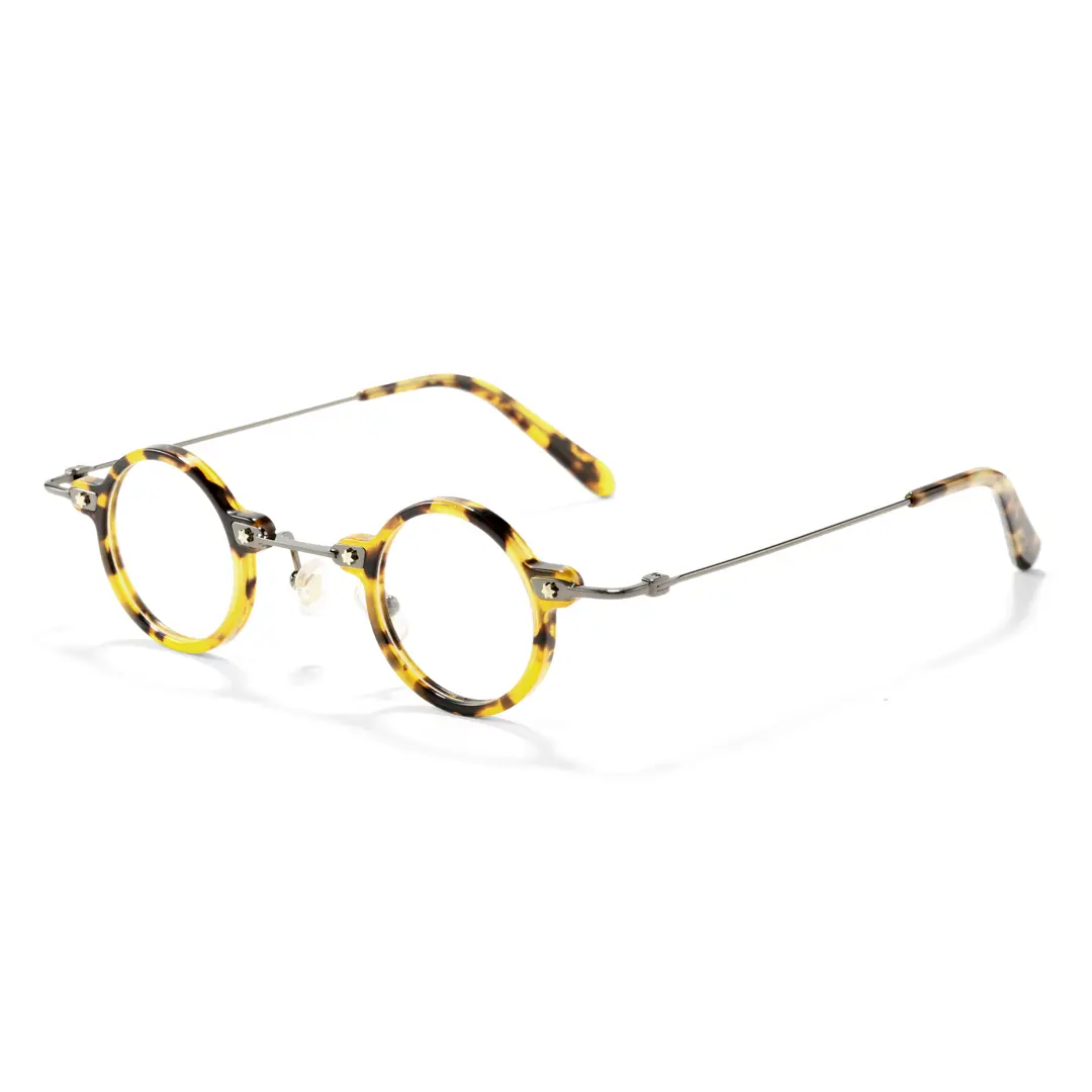 Angle view of Reliable round acetate eyeglasses RA0282411 in yellow tortoise