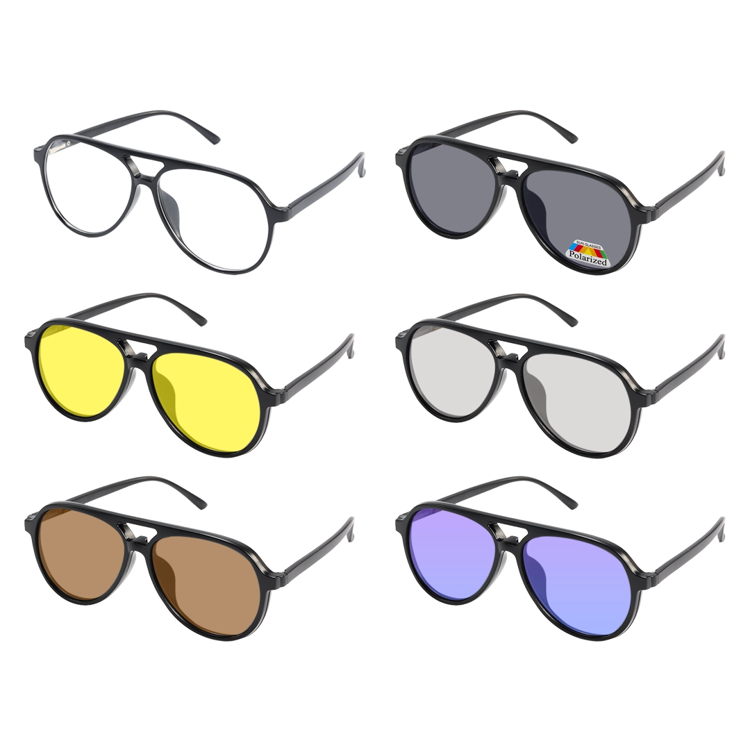 Lens variation view of Rift aviator tr90 magnetic clip-on eyeglasses set with interchangeable clip-on lenses AR0122601 in black