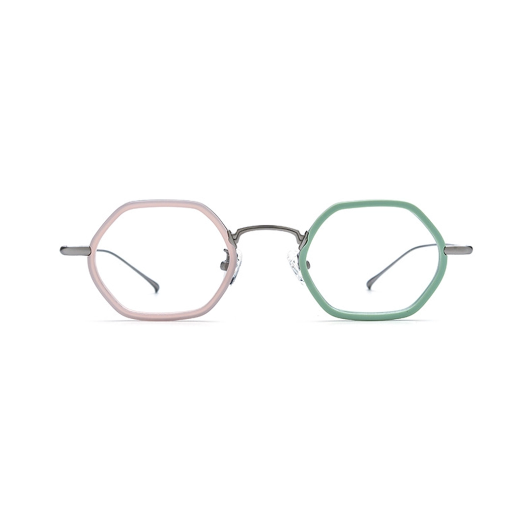 Front view of Riven geometric acetate eyeglasses GX0462509 in two tone