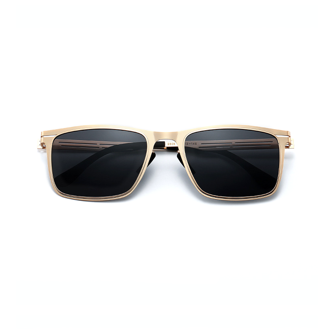 Front folded view of Roman rectangle metal sunglasses EM0382508 in gold