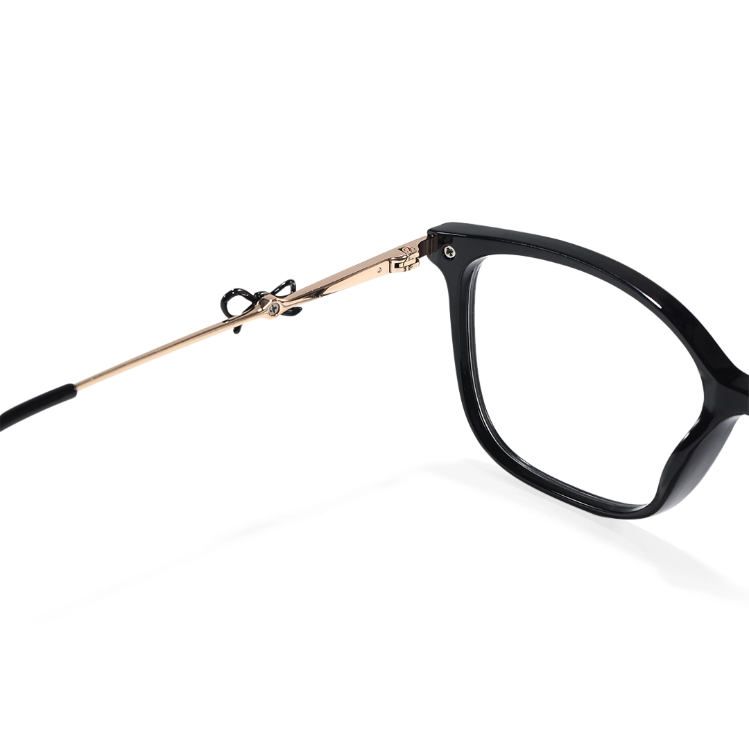 Hinge detail of Rosaline rectangle tr90 eyeglasses ER0232509 in black
