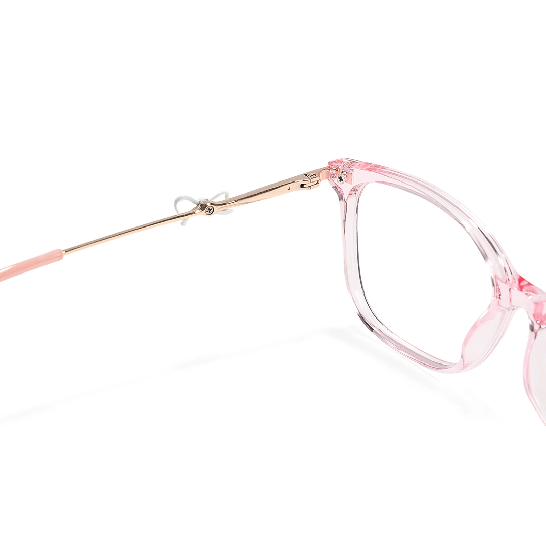 Hinge detail of Rosaline rectangle tr90 eyeglasses ER0232509 in pink