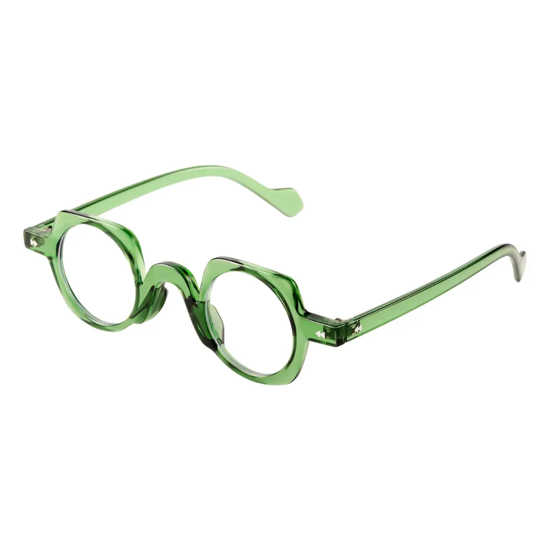 Angle view of Rust geometric pc eyeglasses GP0342411 in green
