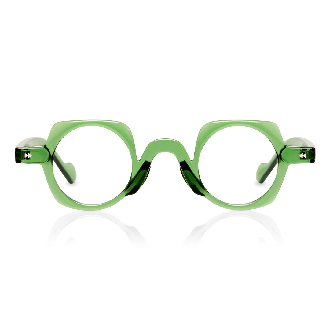 Front view of Rust geometric pc eyeglasses GP0342411 in green