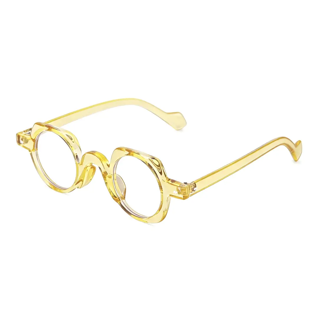 Angle view of Rust geometric pc eyeglasses GP0342411 in yellow