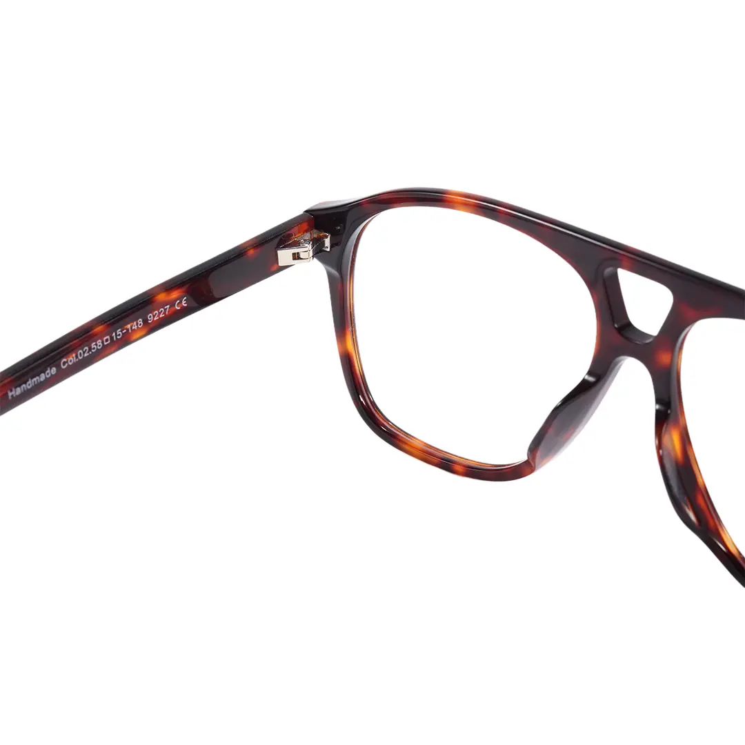 Hinge detail of Rylen aviator acetate eyeglasses AA0062603 in tortoise