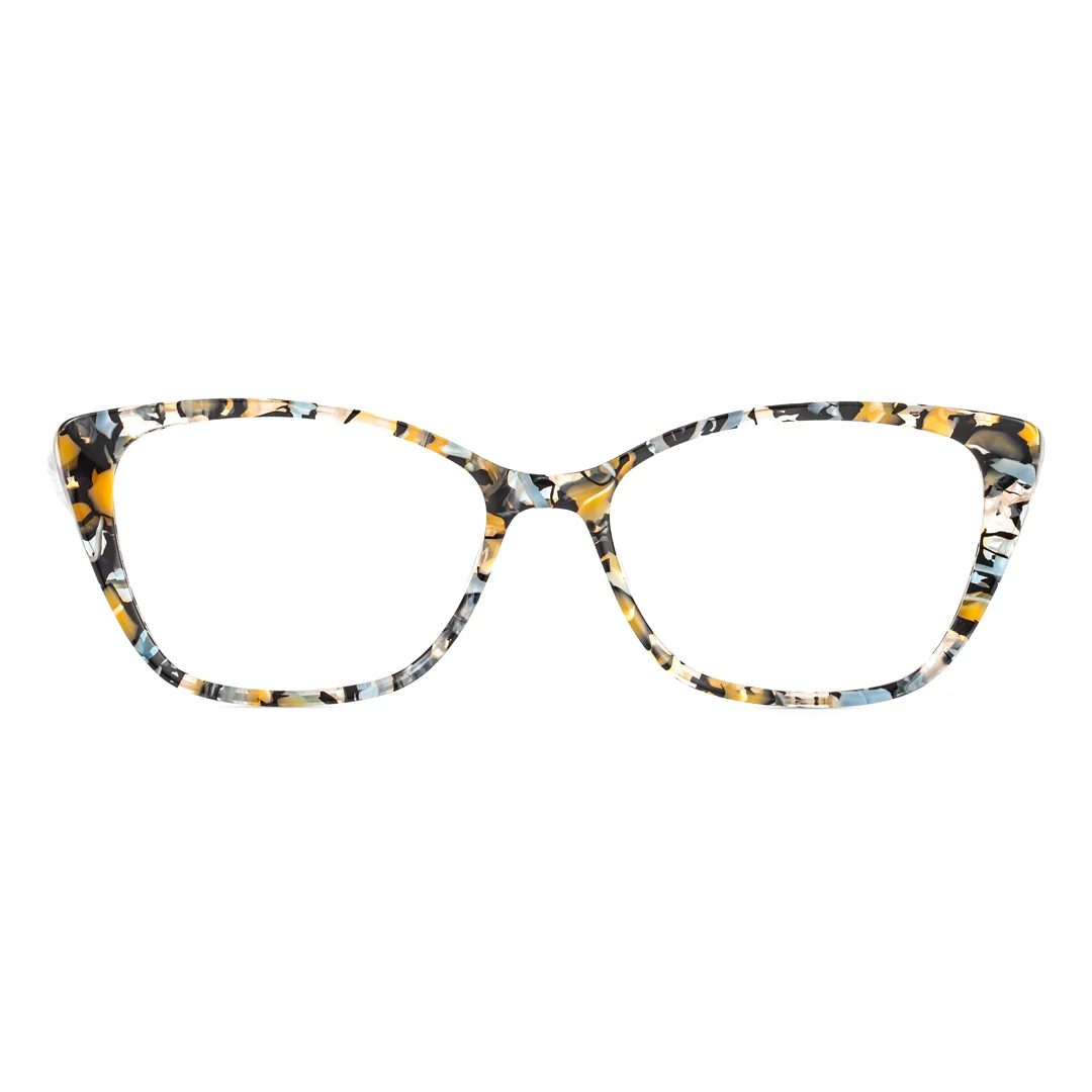 Front view of Sacob cat-eye acetate eyeglasses CA0092307 in yellow-tortoise