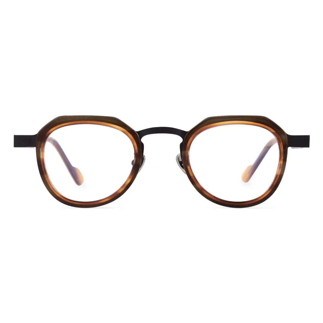 Front view of Salin geometric metal eyeglasses GM0062304 in brown tortoise