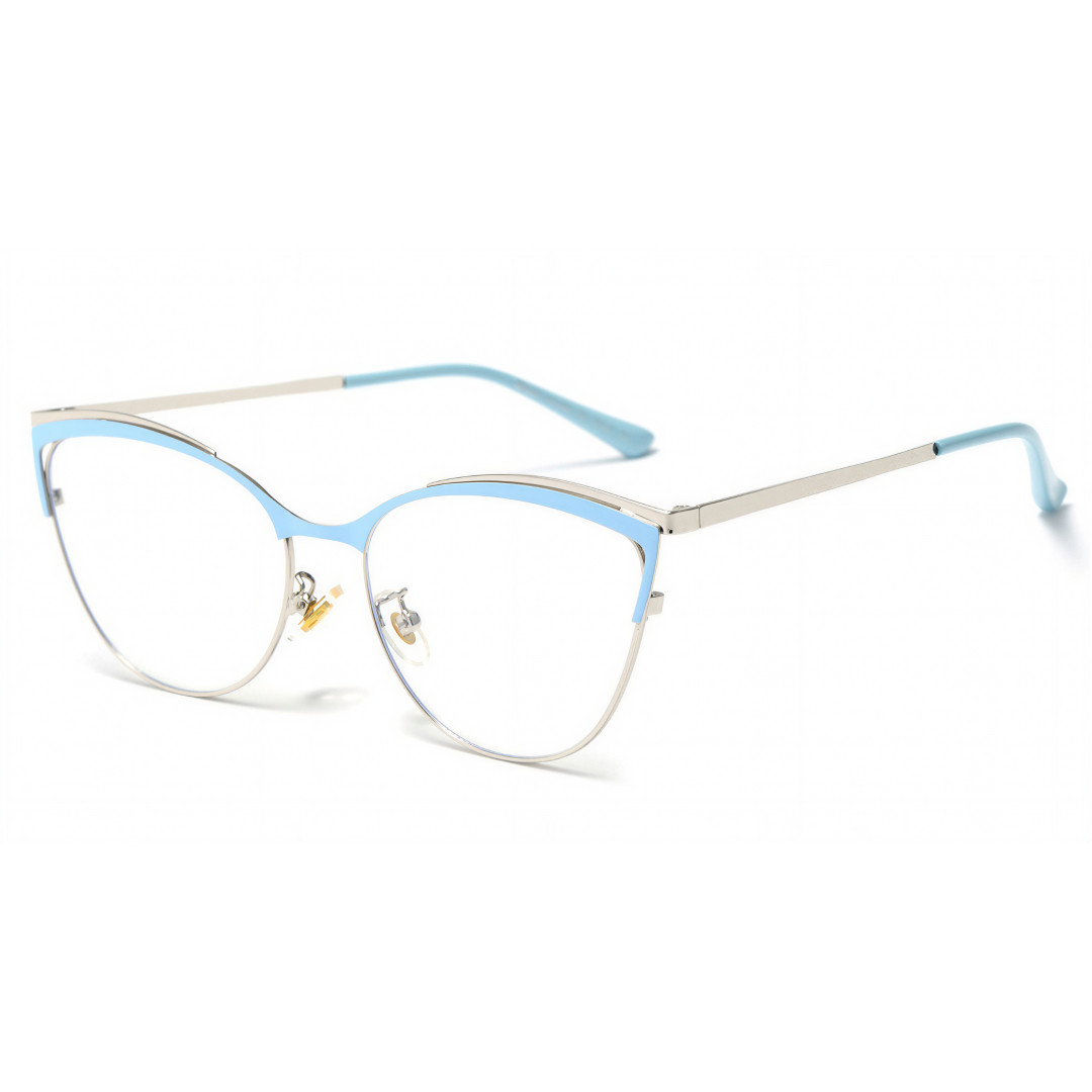 Angle view of Taurus cat eye metal eyeglasses CM0022208 in blue