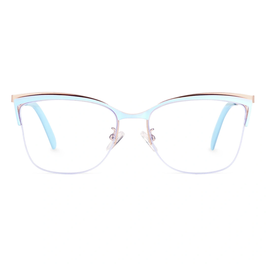 Front view of Taurus cat eye metal eyeglasses CM0022208 in blue