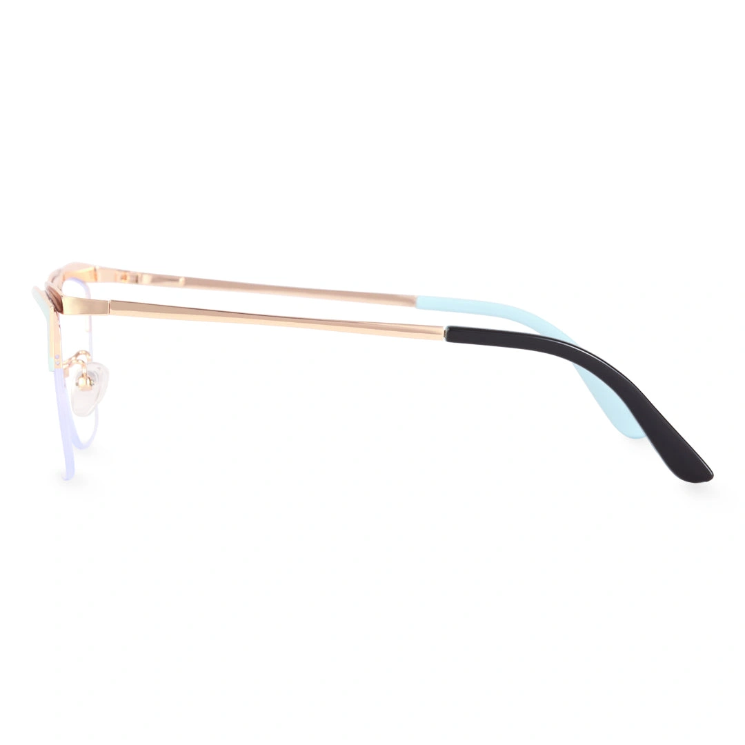 Side view of Taurus cat eye metal eyeglasses CM0022208 in blue