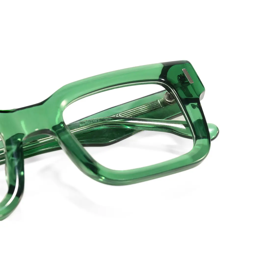 Front folded view of Tavi rectangle acetate eyeglasses EA0052506 in green