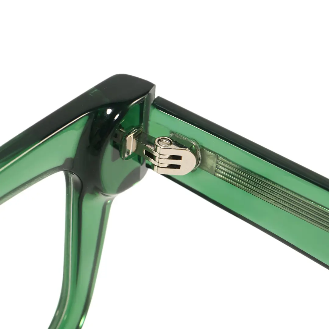 Hinge detail of Tavi rectangle acetate eyeglasses EA0052506 in green
