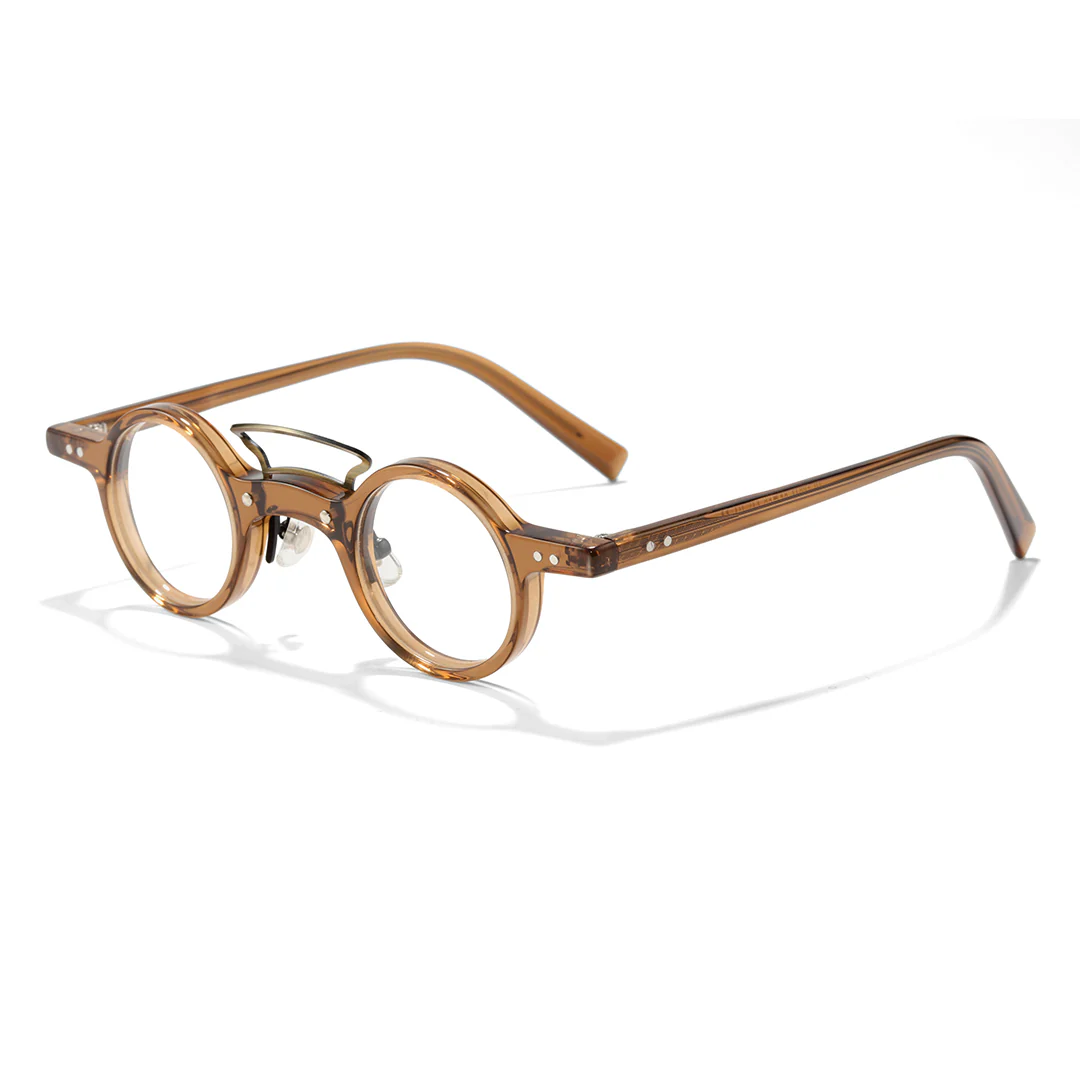 Angle view of Tero round acetate eyeglasses RA0302310 in brown