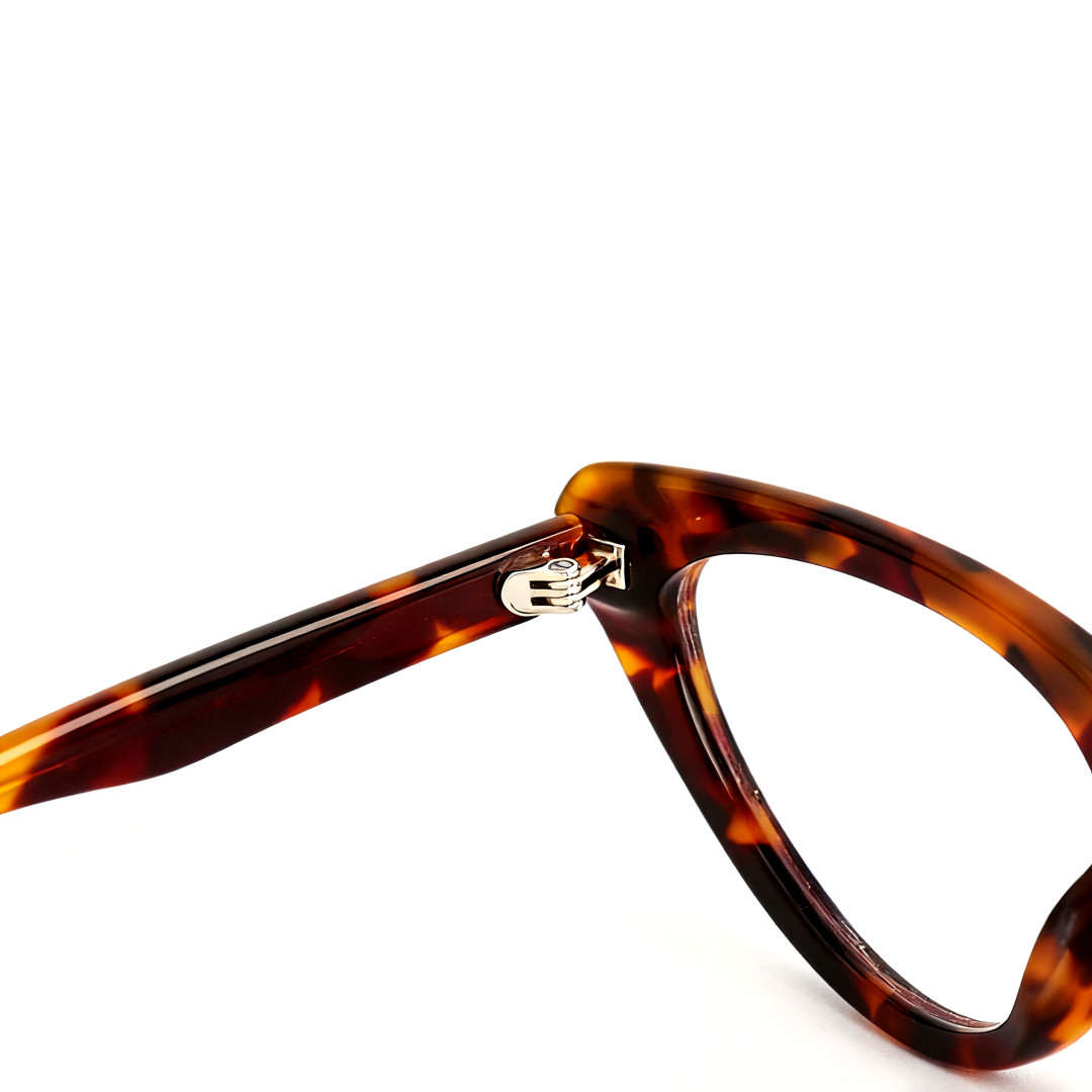 Hinge detail of Theodore cat eye acetate eyeglasses CA0182311 in tortoise