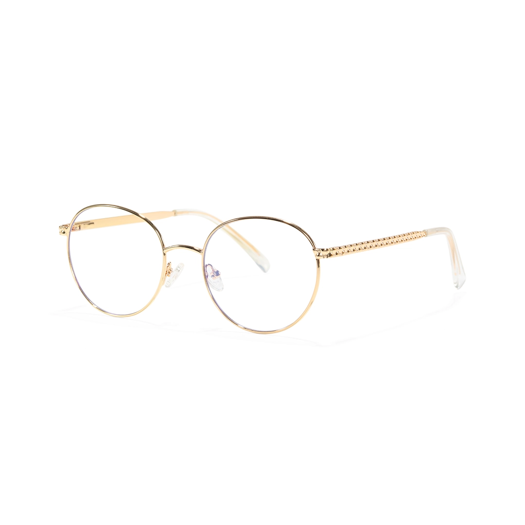 Angle view of Tiana round metal eyeglasses RM0492302 in gold