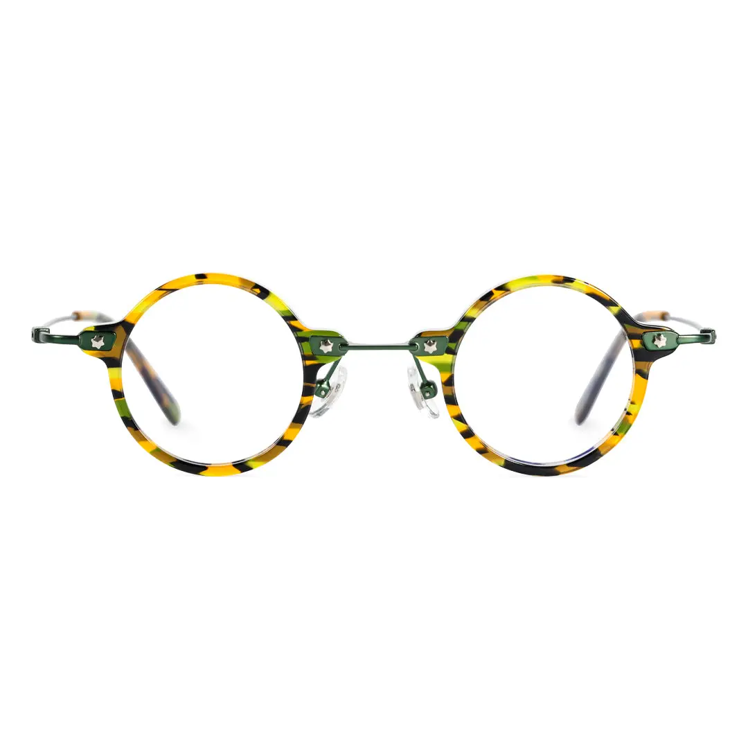 Front view of Tiiy round acetate eyeglasses RA0092309 in yellow tortoise