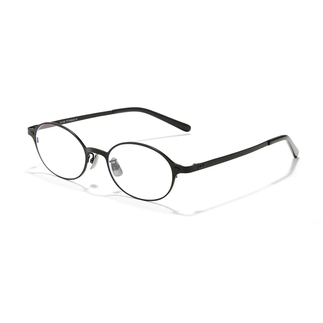 Angle view of Tompkin oval titanium eyeglasses OT0132412 in black